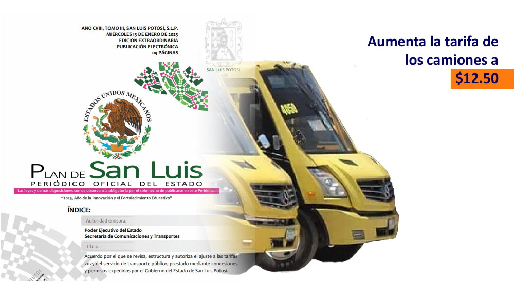 Aumentan 8.69% la tarifa del transporte urbano